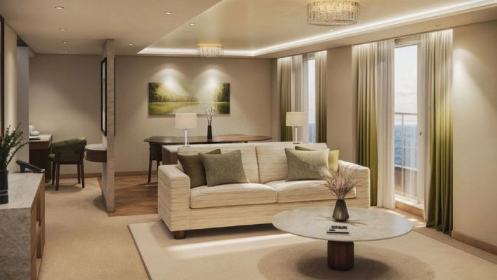 Crystal Grace Junior Penthouse Suite Wohnbereich Ecke mit Tisch, Couch