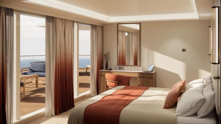 Crystal Grace Penthouse Suite Schlafbereich Betten mit Meerblick