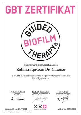 GBT Zertifikat Zahnarztpraxis Dr. Clauser