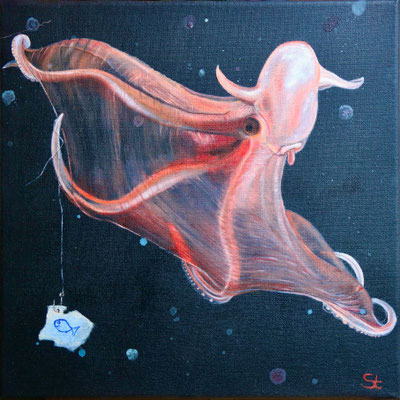 Bioluminescent octopus, Öl auf Leinwand, 40x40 cm