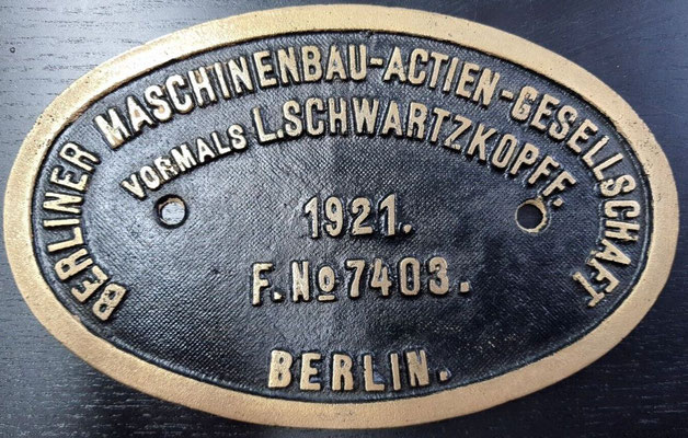 Fabrikschild von Lok 38 2508, 1921