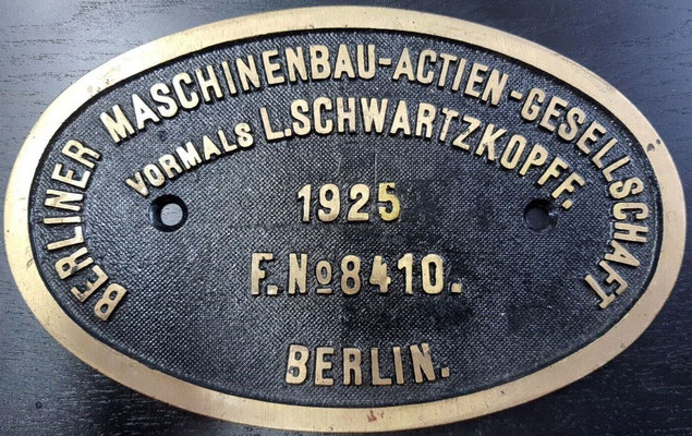 Fabrikschild von Lok 94 1706, 1925