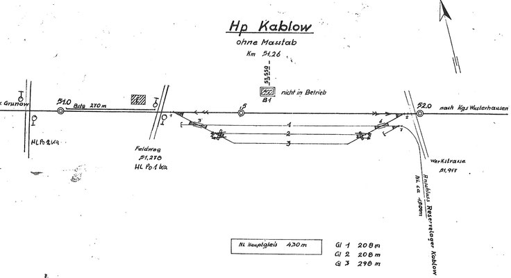 1982: Gleisplan Haltepunkt Kablow