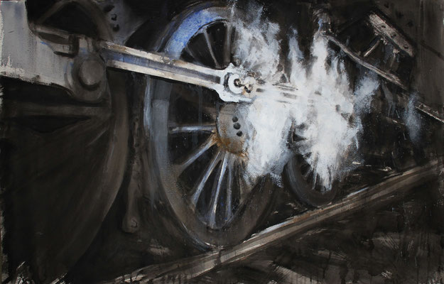 "Räder"   Mischtechnik, Arches-Bütten, Grain Torchon, 66x102 cm  