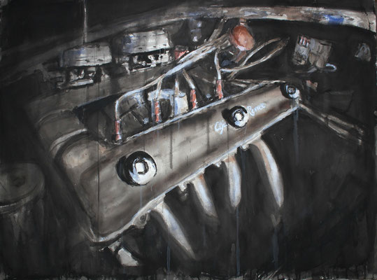 Alfa Romeo" Motor 1900"  Mischtechnik, Arches-Bütten, Grain Torchon  85x113 cm