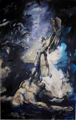 Kreuzigung Petri, 220 x 140  Acryl a. Lw.  