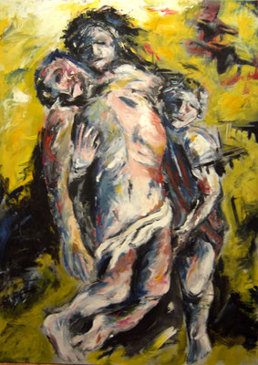 Bomben über Golgatha, 140 x 100  Acryl a. Lw.
