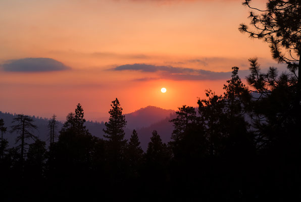 Herrlicher Sonnenuntergang über dem Sequoia NP, Kalifornien