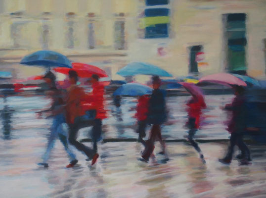 Unterwegs im Regen, Acryl auf Leinwand 60 x 80, 2016