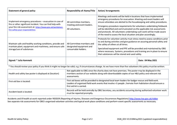 Health & Safety Policy Page 2