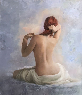Figura femenina de espaldas, 100x87cm. Oleo sobre panel