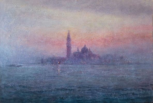 Atardecer en Venecia.  Oil on panel