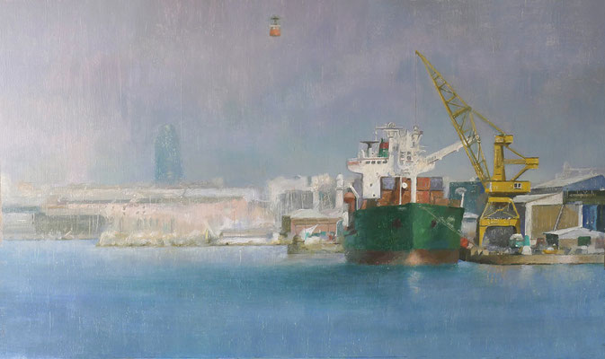 Puerto de Barcelona. 100x60cm.   Oleo sobre panel.  Oil on panel.