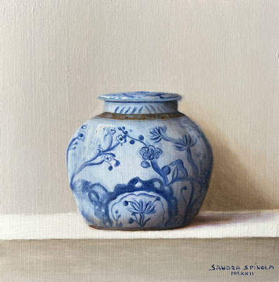 Azul y Blanco, Tibor Flores, Oleo sobre tabla, Medidas 15,5 x 15,5 cm.