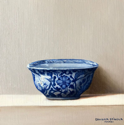 Azul y Blanco, Tarro, Oleo sobre tabla, Medidas 15,5 x 15,5 cm.