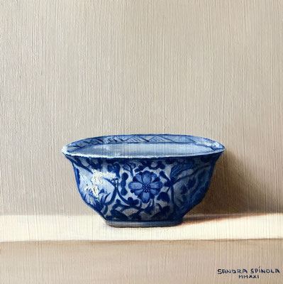 Azul y Blanco, Tarro, Oleo sobre tabla, Medidas 15,5 x 15,5 cm.