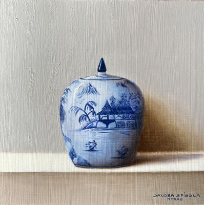 Azul y Blanco, Tibor IV, Oleo sobre tabla, Medidas 15,5 x 15,5 cm.