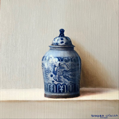 Azul y Blanco, Tibor 3, Oleo sobre tabla, Medidas 15,5 x 15,5 cm.