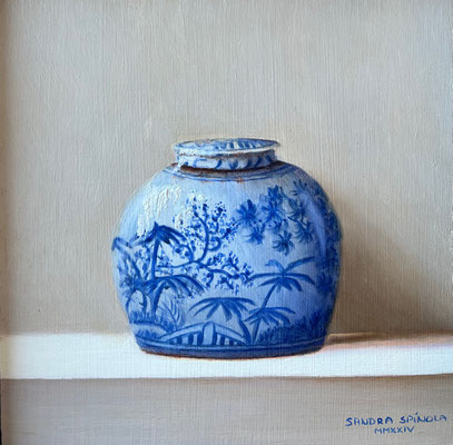 Azul y Blanco, Tibor Palmeras, Oleo sobre tabla, Medidas 15,5 x 15,5 cm.