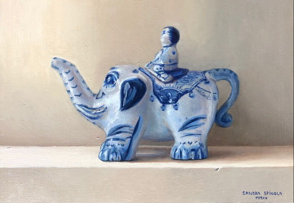 Azul y Blanco, Tarro, Oleo sobre tabla, Medidas 21 x 15,5 cm.