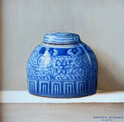 Azul y Blanco, Tibor Greca, Oleo sobre tabla, Medidas 15,5 x 15,5 cm.