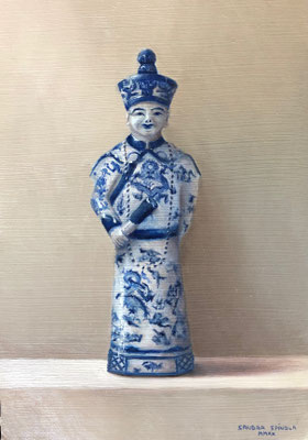 Azul y Blanco, Emperador, Oleo sobre tabla, Medidas 15,5 x 15,5 cm.