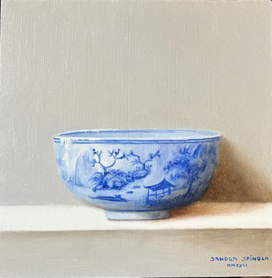 Azul y Blanco, Cuenco, Oleo sobre tabla, Medidas 15,5 x 15,5 cm.