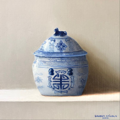 Azul y Blanco, Tibor león, Oleo sobre tabla, Medidas 15,5 x 15,5 cm.