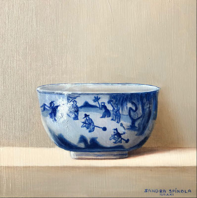Azul y Blanco, Tarro, Oleo sobre tabla, Medidas 15,5 x 15,5 cm.