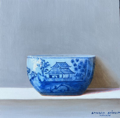 Azul y Blanco, Sopera V, Oleo sobre tabla, Medidas 15,5 x 15,5 cm.