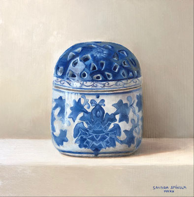 Azul y Blanco, Bote, Oleo sobre tabla, Medidas 15,5 x 15,5 cm.
