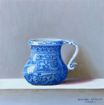 Azul y Blanco, Jarra, Oleo sobre tabla, Medidas 15,5 x 15,5 cm.