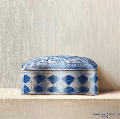 Azul y BLanco, Caja Hojas, Oleo sobre tabla, Medidas 15,5 x 15,5 cm.