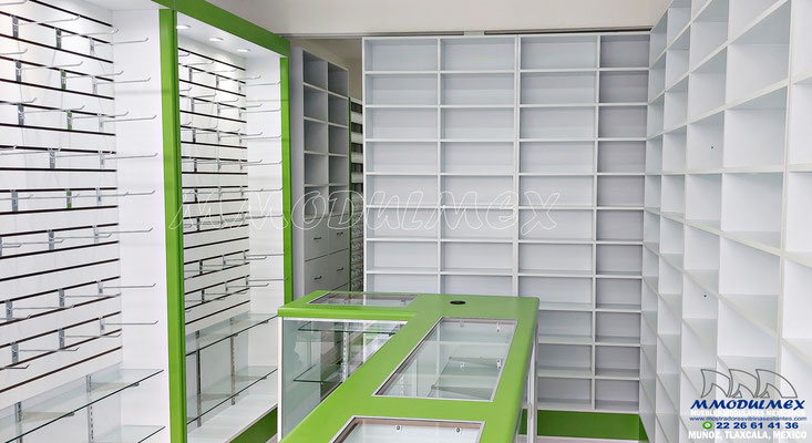 Muebles para farmacias, mostradores para farmacias, anaqueles para farmacias, vitrinas para farmacias.