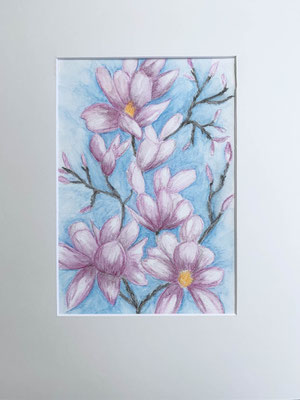 fertiggestellt 2025 - Titel: Magnolien II - Format: mit Passepartout 30 x 40 cm - Preis 90,00 €