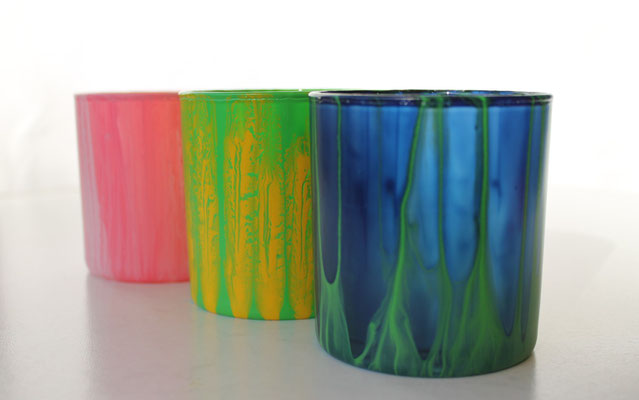 Teelichtgläser - Format: H 9 cm, Durchmesser 8 cm, Preis je Glas 10,00 €