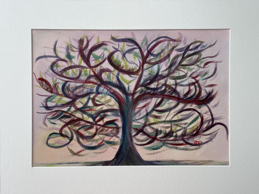 fertiggestellt 2024 - Titel: Traumbaum - Acryl auf Büttenpapier - Größe mit Passepartout 30 x 40 cm - verkauft