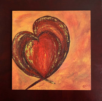 fertiggestellt 2025 - Titel: "Rotes Herz" - Format 40 x 40 x 3 cm - Preis: 190,00 €