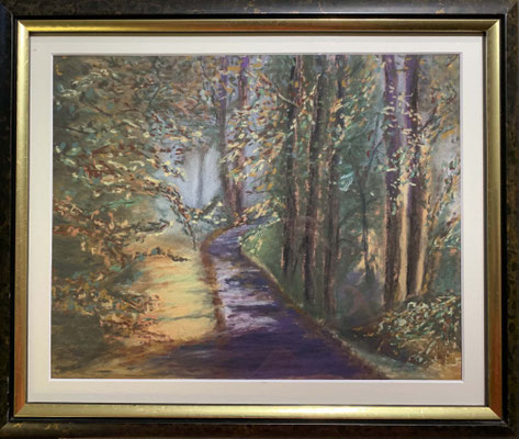 fertiggestellt 2025 - Titel: Herbstwals - Pastell auf Pastelmat - Größe mit Rahmen 31 x  36,5 cm - Preis 150,00 € 