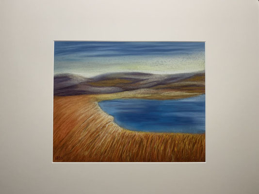 fertiggestellt 2023 - Titel: Wind und Wasser - Pastell auf Pastellmat - Größe mit Passepartout 40 x 50 cm - Preis mit Rahmen 150,00 €