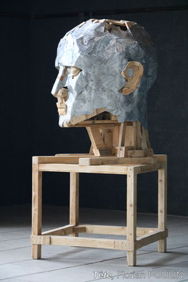 "Tête" (Vue de profil) Florian Poulin, sculpture métal et bois - 2015