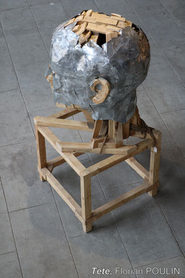 "Tête" (Vue de plongée) Florian Poulin, sculpture métal et bois - 2015