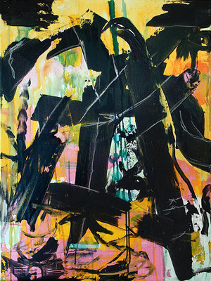 Mir geht's gut | 2015 | Bitumen, Indian ink and oil paint stick on canvas | 80 x 60 cm | 31.5"x23.6"