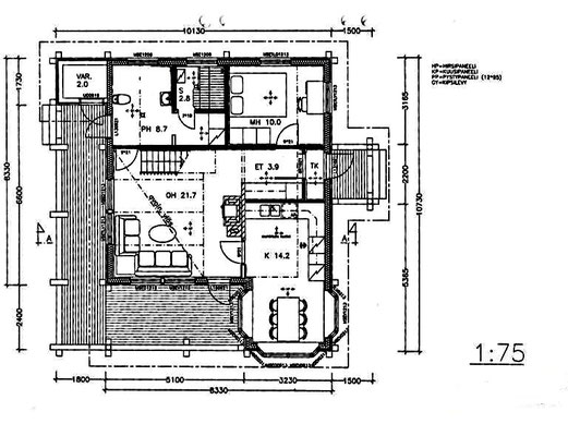 Grundriss EG mit Maßen und Beispielausstattung