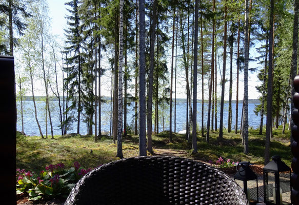 View from your terrace towards the lake. Left hand-side your boats and bathing place at the shore 