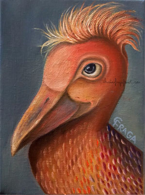 tableau peinture à l'huile sur toile 231 2F OISEAU2 CHRISTINE FRAGA FRENOT ART NAIF