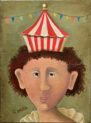 tableau peinture à l'huile sur toile 232 2F CHAPEAU D'EVE CHRISTINE FRAGA FRENOT ART NAIF