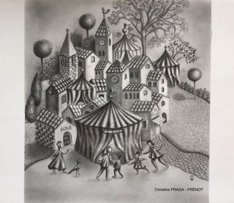 DESSIN ART NAÏF ENCRES ET CRAYONS DE COULEUR SUR PAPIER AQUARELLE CHRISTINE FRAGA FRENOT