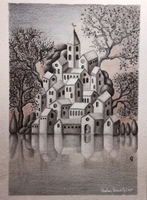 DESSIN ART NAÏF ENCRES ET CRAYONS DE COULEUR SUR PAPIER AQUARELLE CHRISTINE FRAGA FRENOT
