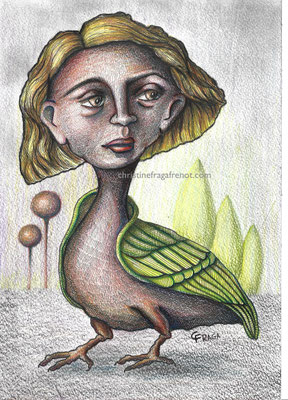 DESSIN ART NAÏF ENCRES ET CRAYONS DE COULEUR SUR PAPIER AQUARELLE CHRISTINE FRAGA FRENOT
